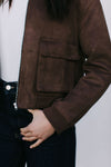 Gracelyn Bomber Jacket - Chocolate Brown Suede Look