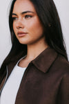 Gracelyn Bomber Jacket - Chocolate Brown Suede Look