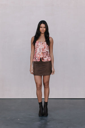 Jetta Mini Skirt - Chocolate Brown Suede Look
