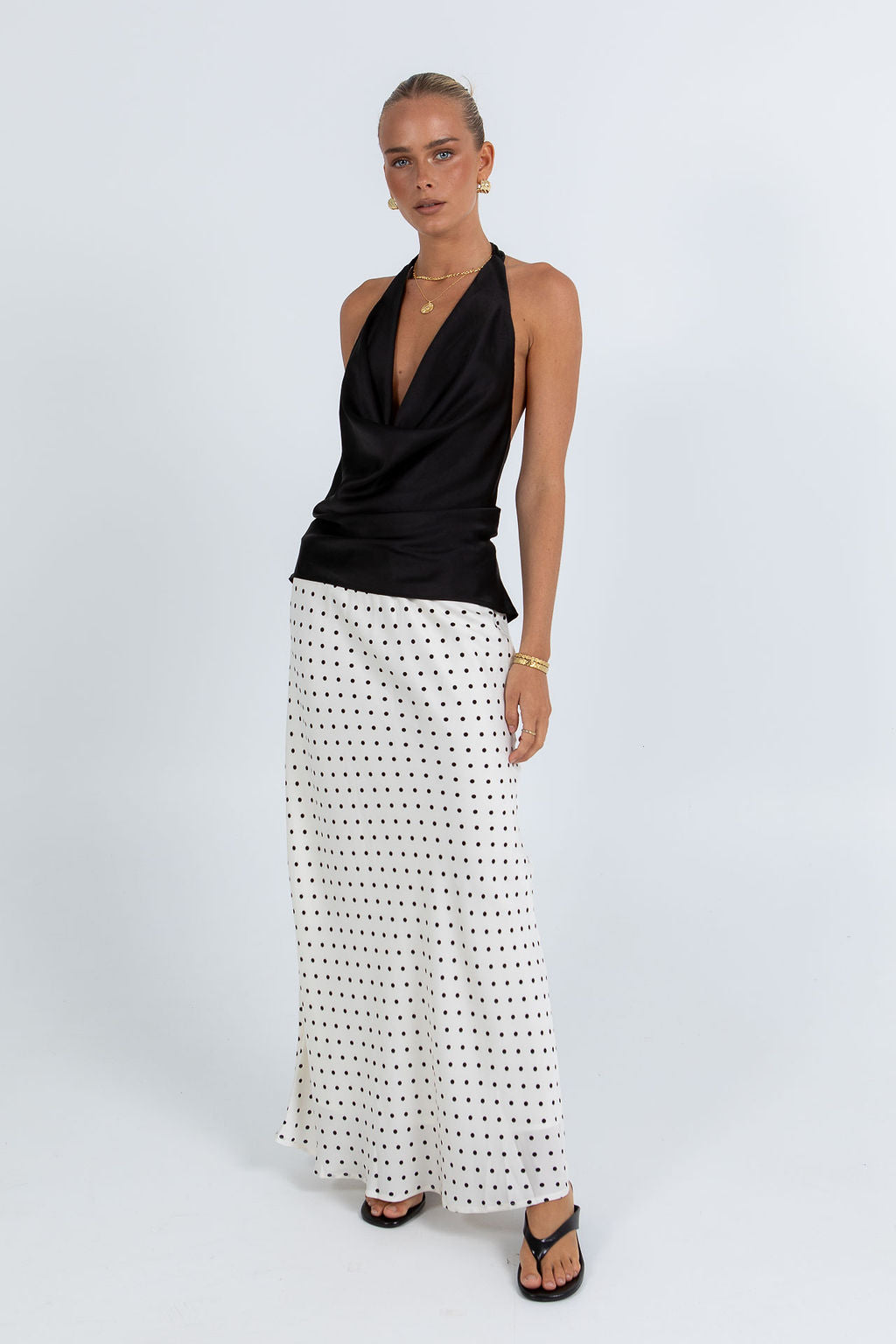 COMING SOON - Clara Maxi Skirt - White/ Black Polka Dot