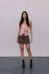 Jetta Mini Skirt - Chocolate Brown Suede Look