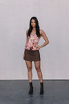 Jetta Mini Skirt - Chocolate Brown Suede Look