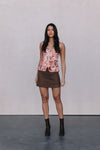Jetta Mini Skirt - Chocolate Brown Suede Look