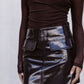 Issy Mini Skirt - Deep Brown Patent