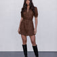 Farrah Mini Dress - Chocolate Brown Suede Look