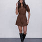 Farrah Mini Dress - Chocolate Brown Suede Look