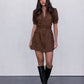 Farrah Mini Dress - Chocolate Brown Suede Look