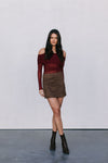 Jetta Mini Skirt - Chocolate Brown Suede Look