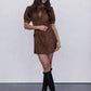 Farrah Mini Dress - Chocolate Brown Suede Look