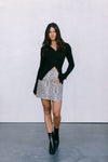 Drew Mini Skirt - Light Leopard Print Denim