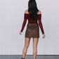 Jetta Mini Skirt - Chocolate Brown Suede Look