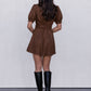 Farrah Mini Dress - Chocolate Brown Suede Look