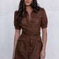 Farrah Mini Dress - Chocolate Brown Suede Look