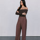 Kahlea Off-Shoulder Bodysuit - Chocolate Brown Knit