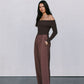 Kahlea Off-Shoulder Bodysuit - Chocolate Brown Knit