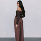 Kahlea Off-Shoulder Bodysuit - Chocolate Brown Knit