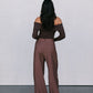 Kahlea Off-Shoulder Bodysuit - Chocolate Brown Knit