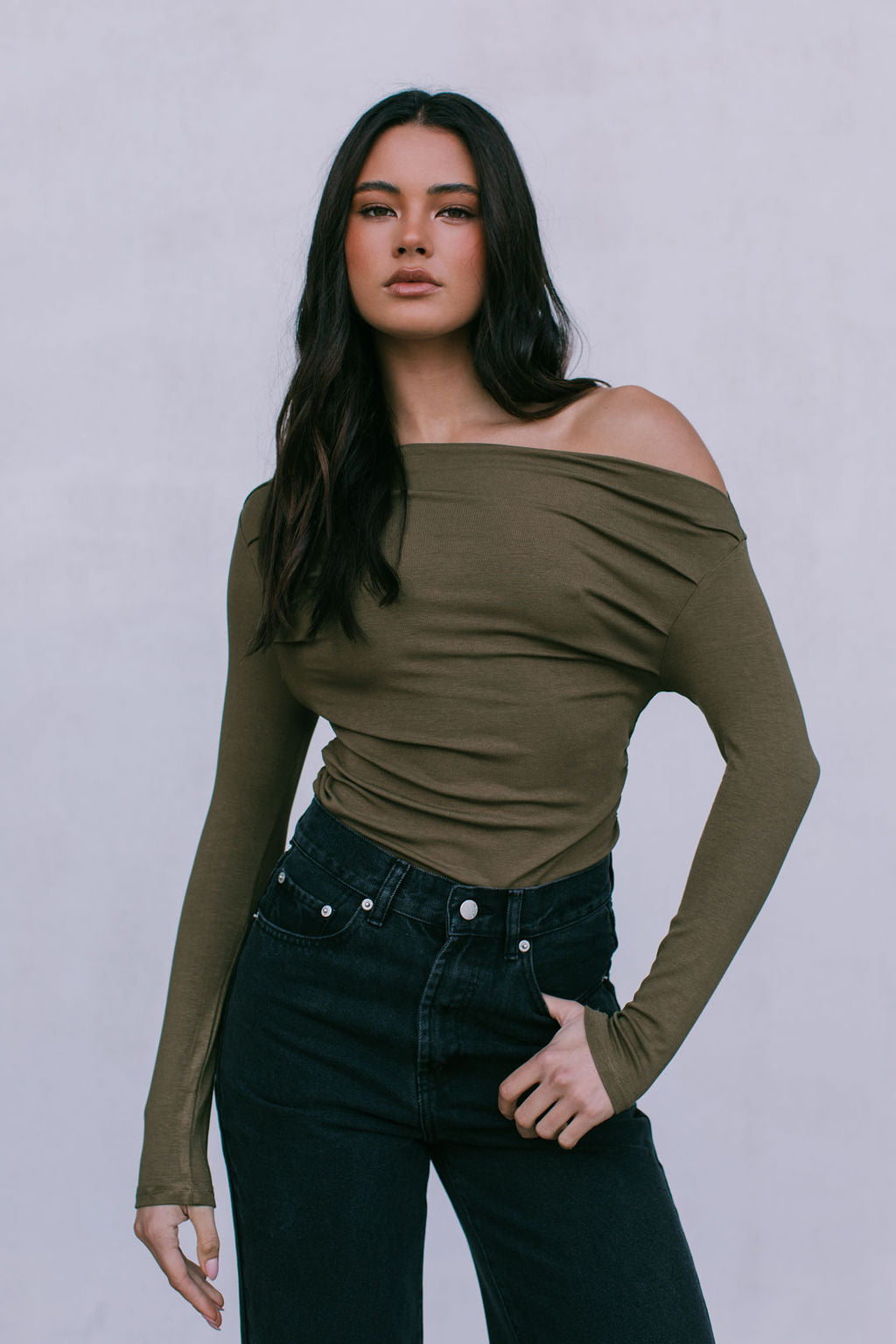 Fenella Long-sleeve Top - Khaki Green