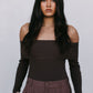 Kahlea Off-Shoulder Bodysuit - Chocolate Brown Knit