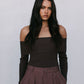 Kahlea Off-Shoulder Bodysuit - Chocolate Brown Knit