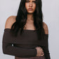 Kahlea Off-Shoulder Bodysuit - Chocolate Brown Knit