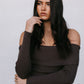 Kahlea Off-Shoulder Bodysuit - Chocolate Brown Knit