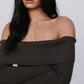 Kahlea Off-Shoulder Bodysuit - Chocolate Brown Knit