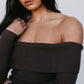 Kahlea Off-Shoulder Bodysuit - Chocolate Brown Knit