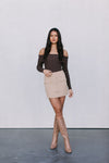 Kahlea Off-Shoulder Bodysuit - Chocolate Brown Knit