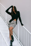 Drew Mini Skirt - Light Leopard Print Denim