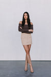 Kahlea Off-Shoulder Bodysuit - Chocolate Brown Knit