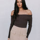 Kahlea Off-Shoulder Bodysuit - Chocolate Brown Knit