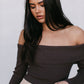 Kahlea Off-Shoulder Bodysuit - Chocolate Brown Knit