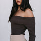 Kahlea Off-Shoulder Bodysuit - Chocolate Brown Knit