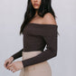 Kahlea Off-Shoulder Bodysuit - Chocolate Brown Knit