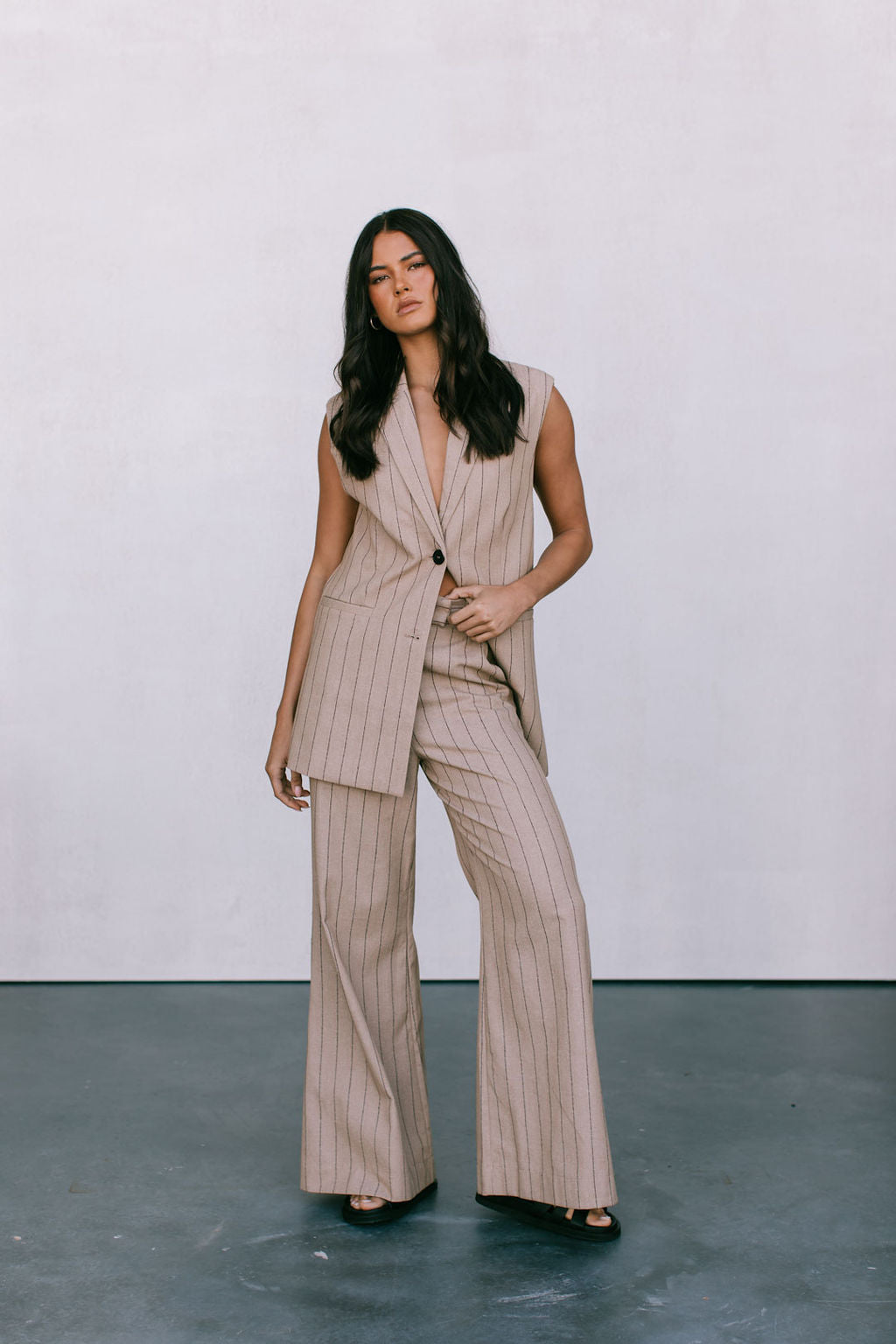 Flora Pants Beige Pinstripe