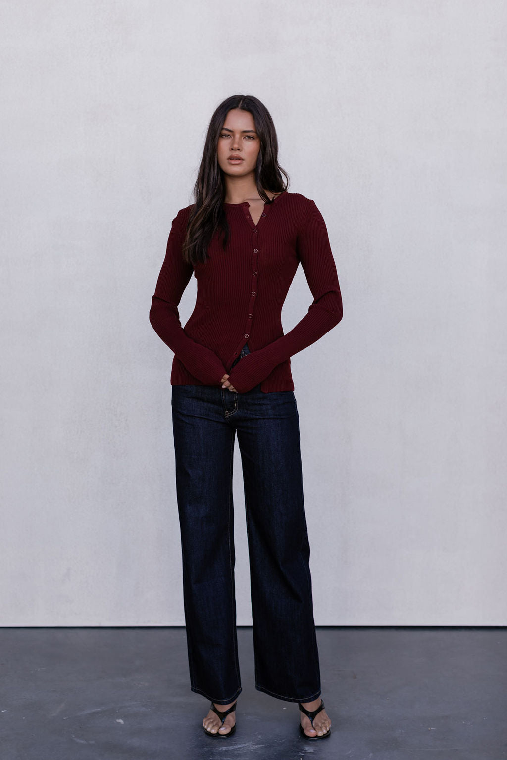 Brianna Knit Long-sleeve Top - Burgundy