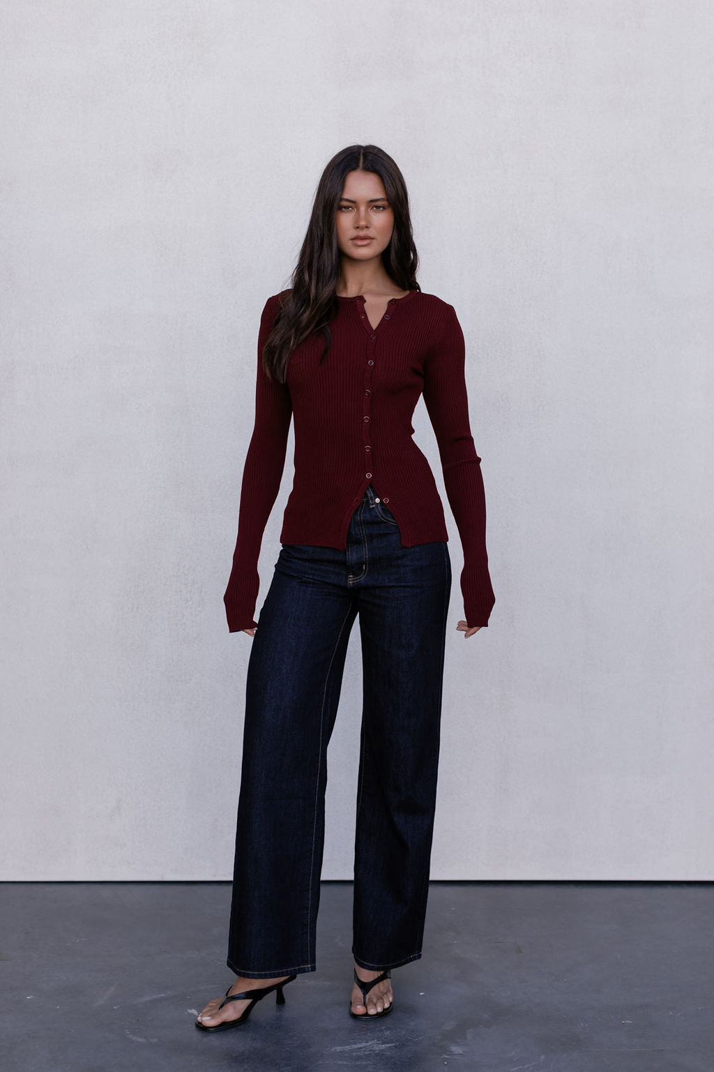 Brianna Knit Long-sleeve Top - Burgundy