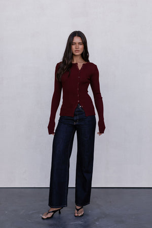 Brianna Knit Long-sleeve Top - Burgundy