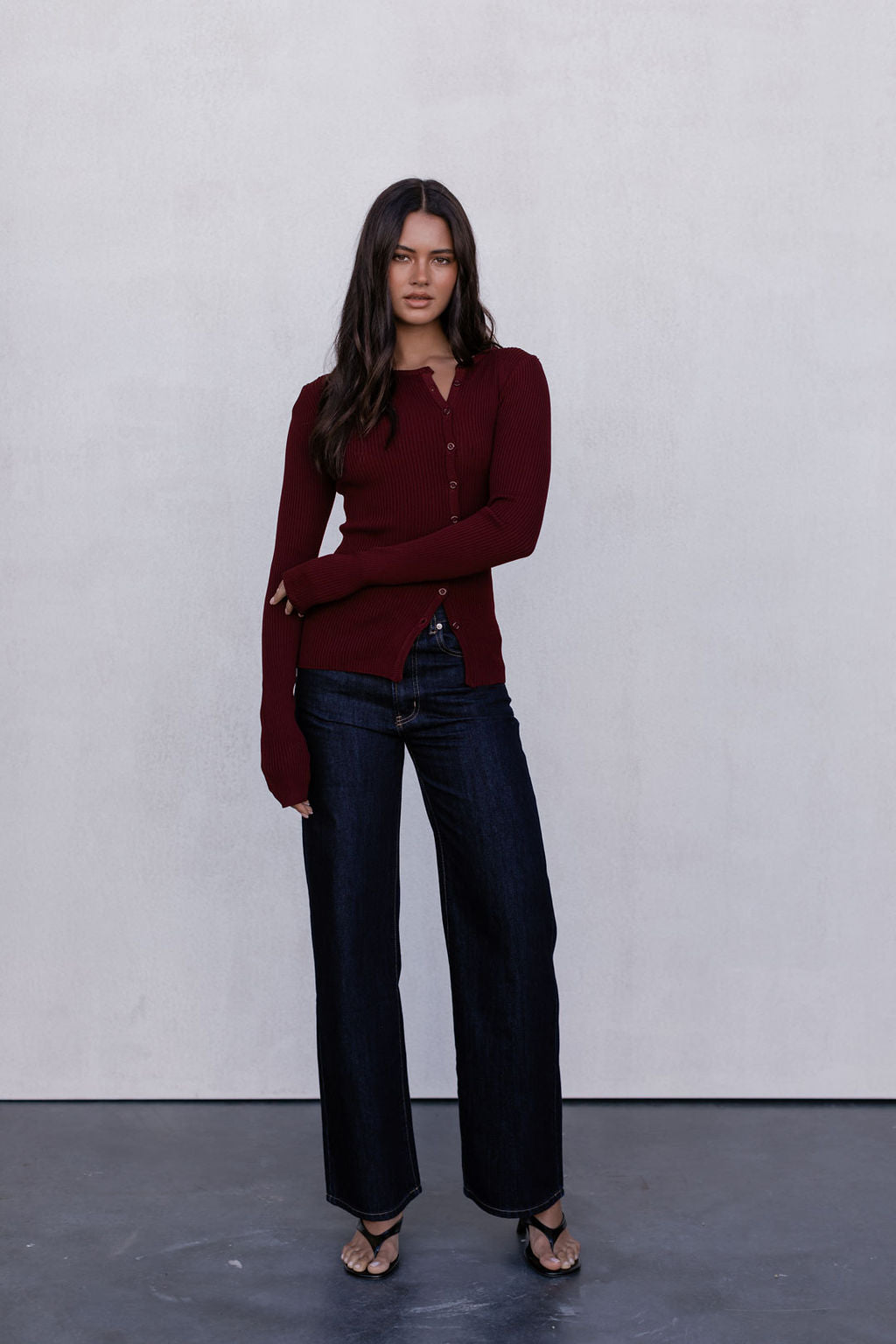 Brianna Knit Long-sleeve Top - Burgundy