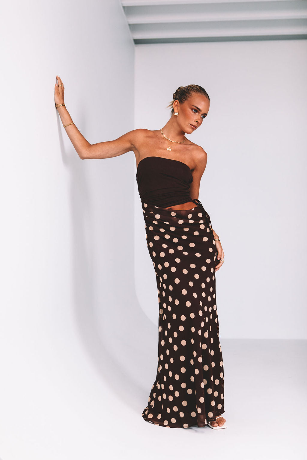 Bessina Maxi Dress - Chocolate/Mocha Polka Dot