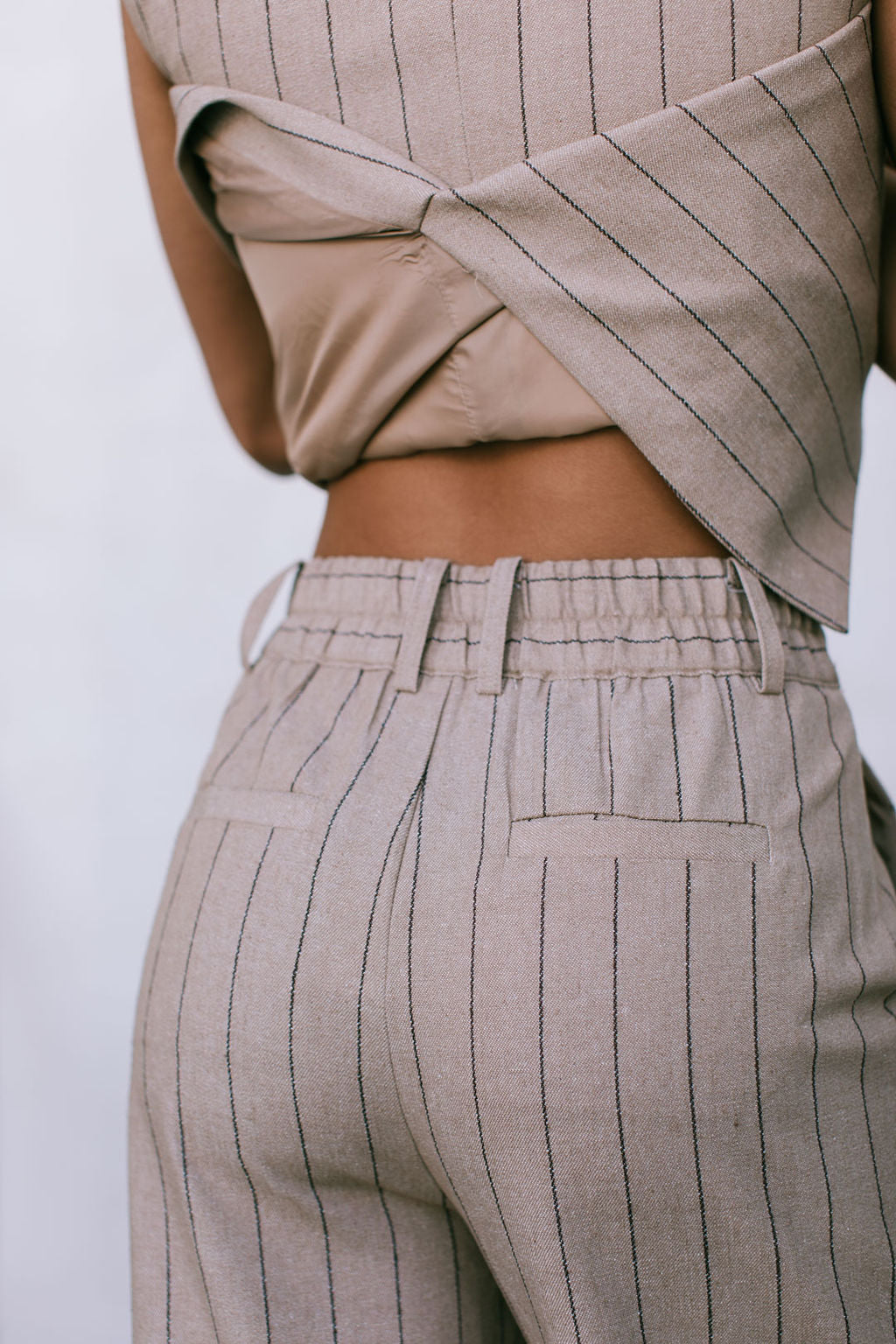 Flora Pants Beige Pinstripe