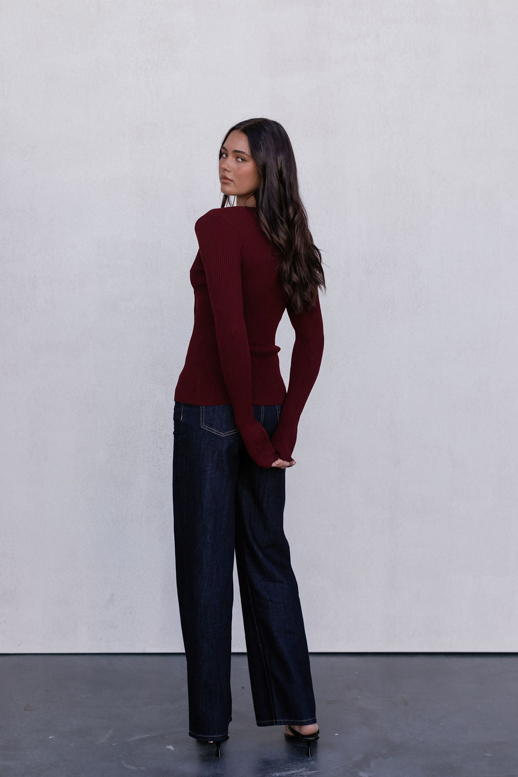 Brianna Knit Long-sleeve Top - Burgundy