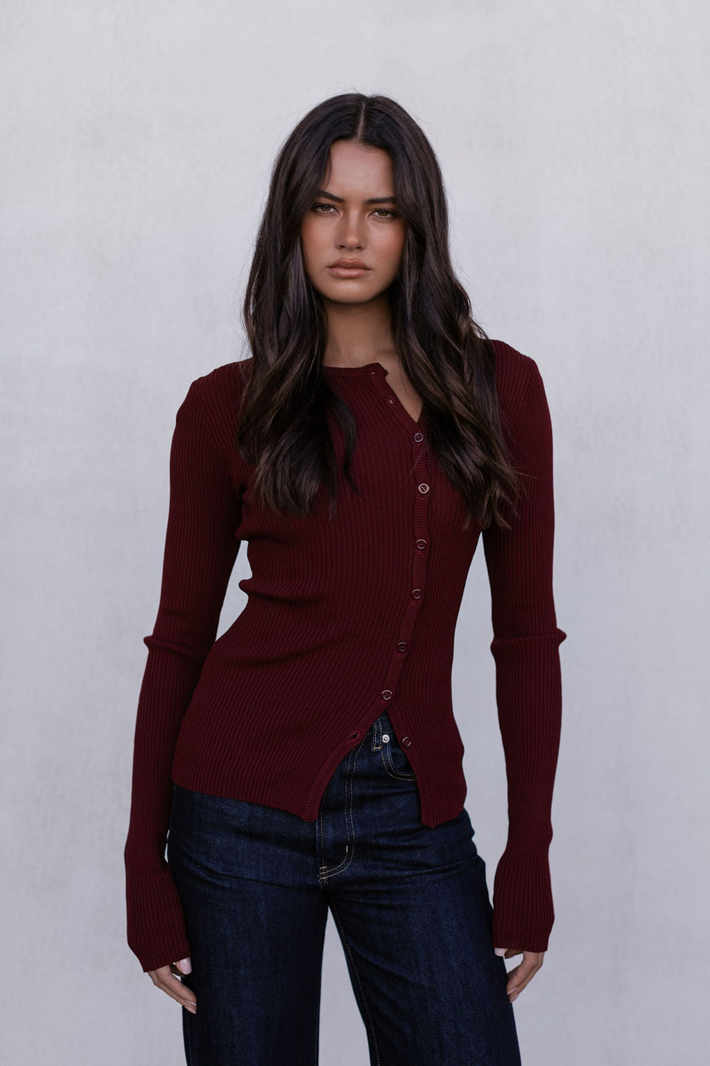 Brianna Knit Long-sleeve Top - Burgundy