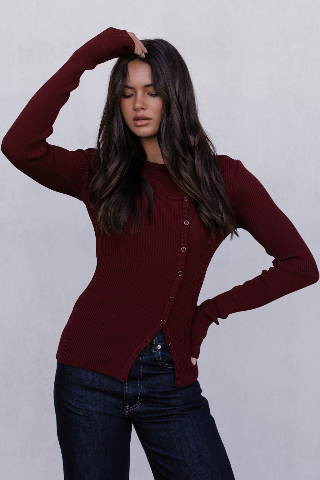Brianna Knit Long-sleeve Top - Burgundy