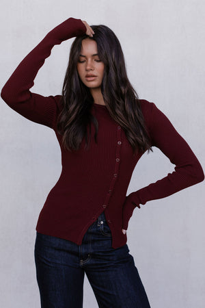 Brianna Knit Long-sleeve Top - Burgundy