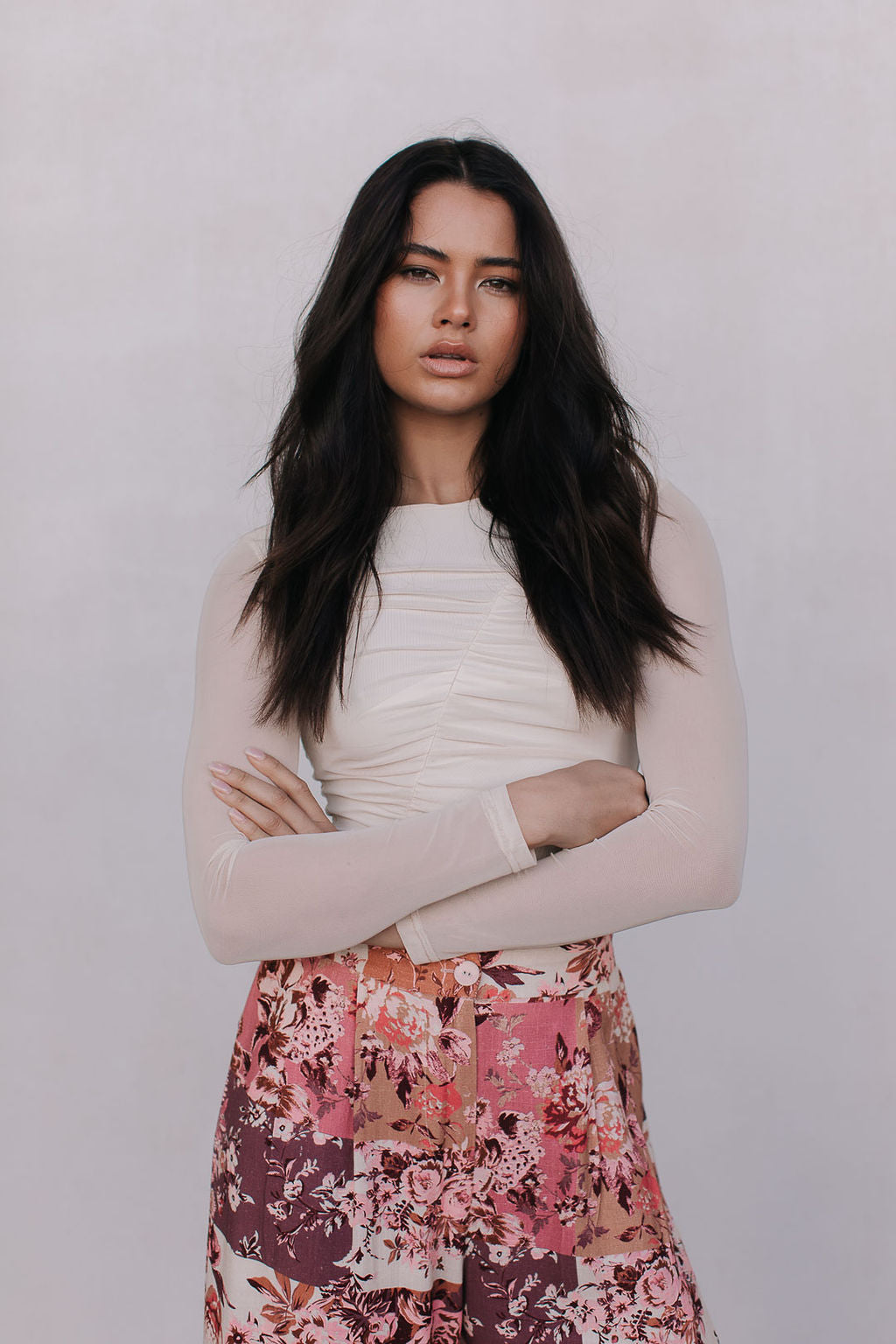 Stacey Long-sleeve Top - Bone Mesh