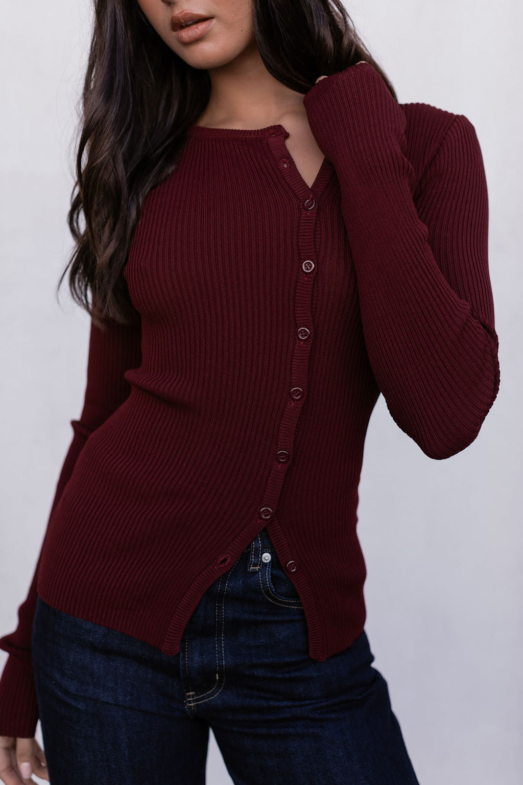 Brianna Knit Long-sleeve Top - Burgundy