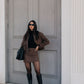 Gracelyn Bomber Jacket - Chocolate Brown Suede Look