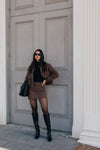 Gracelyn Bomber Jacket - Chocolate Brown Suede Look